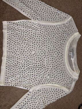 Embellished Sheer Ivory Jewel-Stud long sleeve